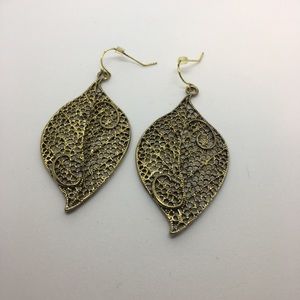 Leaf shaped earrings bronze large dangle